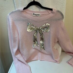 No Boundaries Light Pink Sweater with Silver Sequin Bow